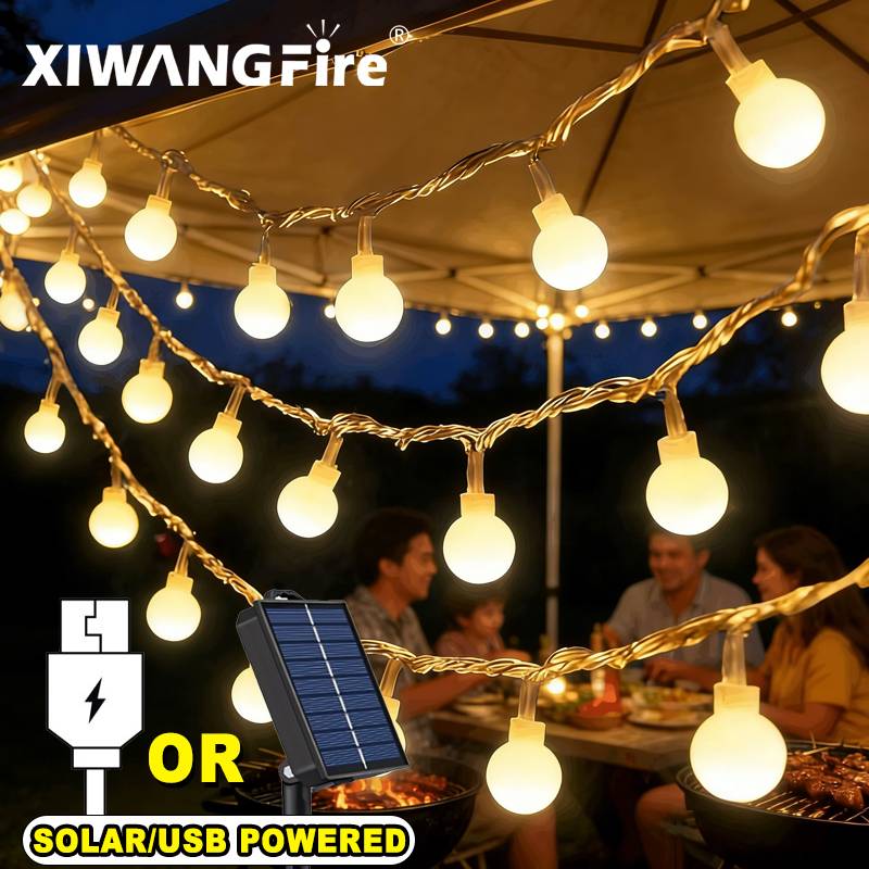 Outdoor Lighting Effects - 3-10M 태양광/USB/배터리 스트링 조명, 요정 글로브