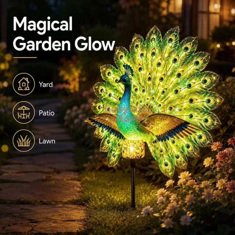 Outdoor Lighting Effects - 태양광 공작새 정원 조각상, 자동 점등