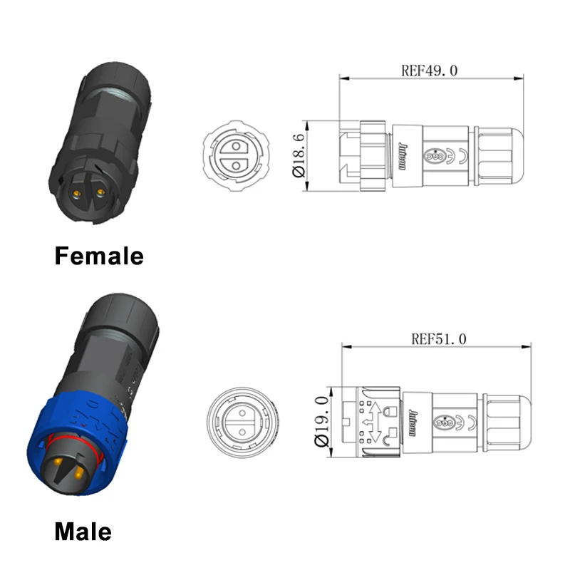 Outdoor Lighting Connectors - 2핀 M16 전원 커넥터 셀프 잠금