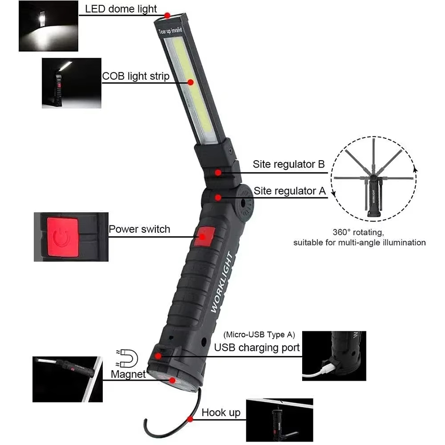 마그네틱 후크가있는 휴대용 LED 손전등 야외 수리 작 - Outdoor Lighting House 리뷰 및 가격