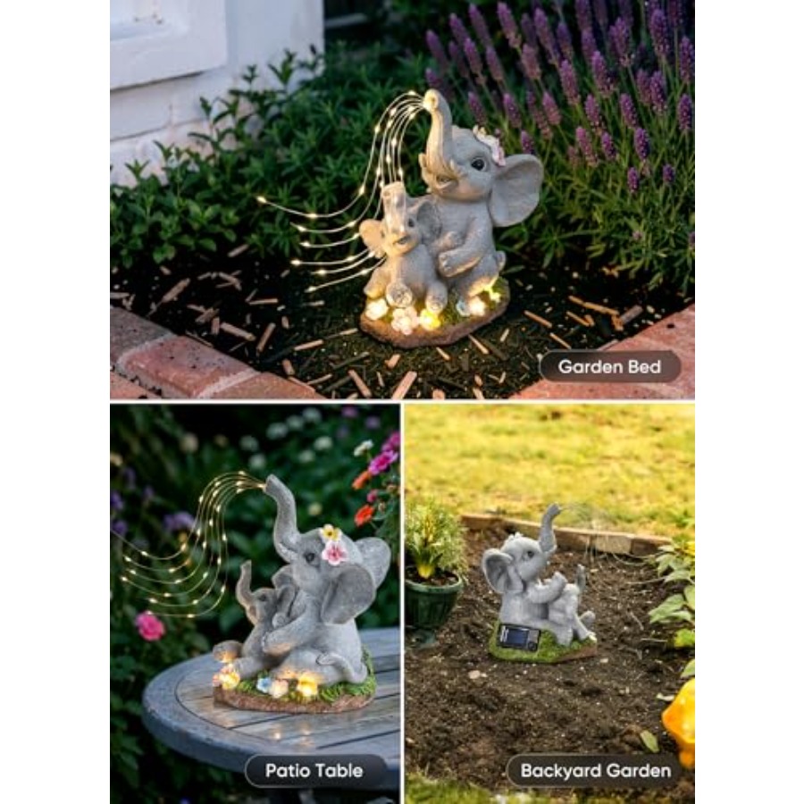 태양광 코끼리 정원 장식 조각상, 다육식물과 물주기 L - Outdoor Lighting For Patio 리뷰 및 가격