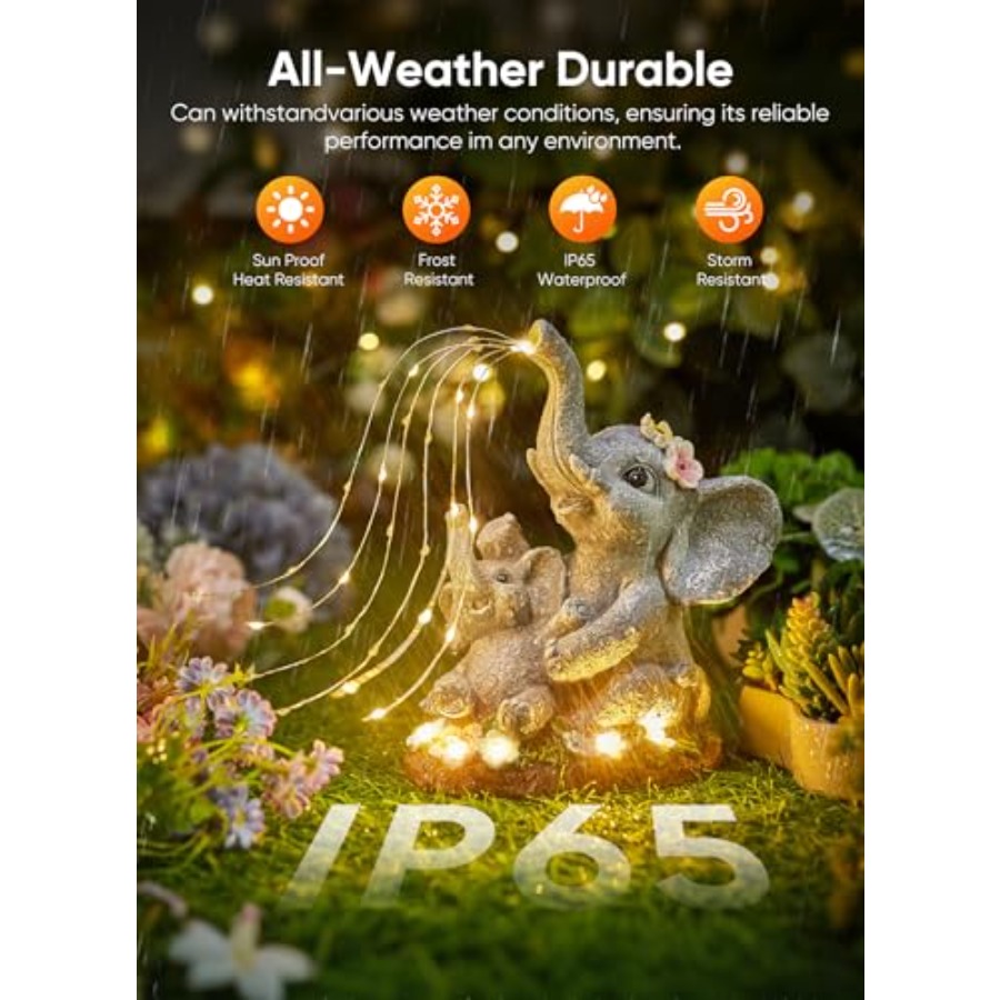 태양광 코끼리 정원 장식 조각상, 다육식물과 물주기 L - Outdoor Lighting For Patio 리뷰 및 가격