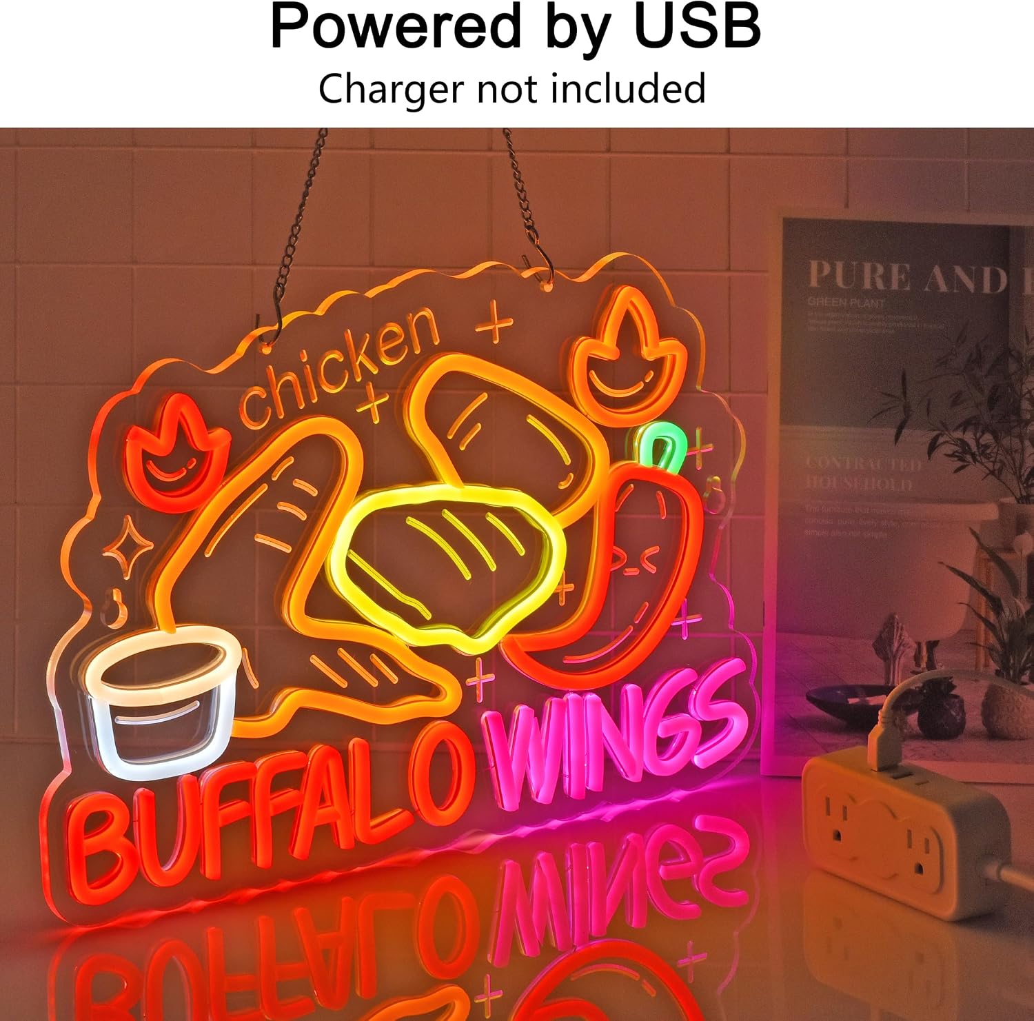 버팔로 윙 LED 네온 간판, USB 전원, 밝기 조절 - Outdoor Lighting Restaurant 리뷰 및 가격