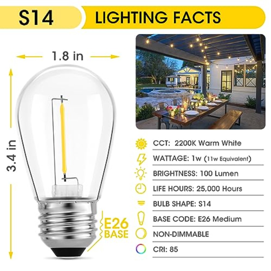 36팩 S14 LED 전구(야외 스트링 조명용), 파티 - Outdoor Lighting For Patio 리뷰 및 가격