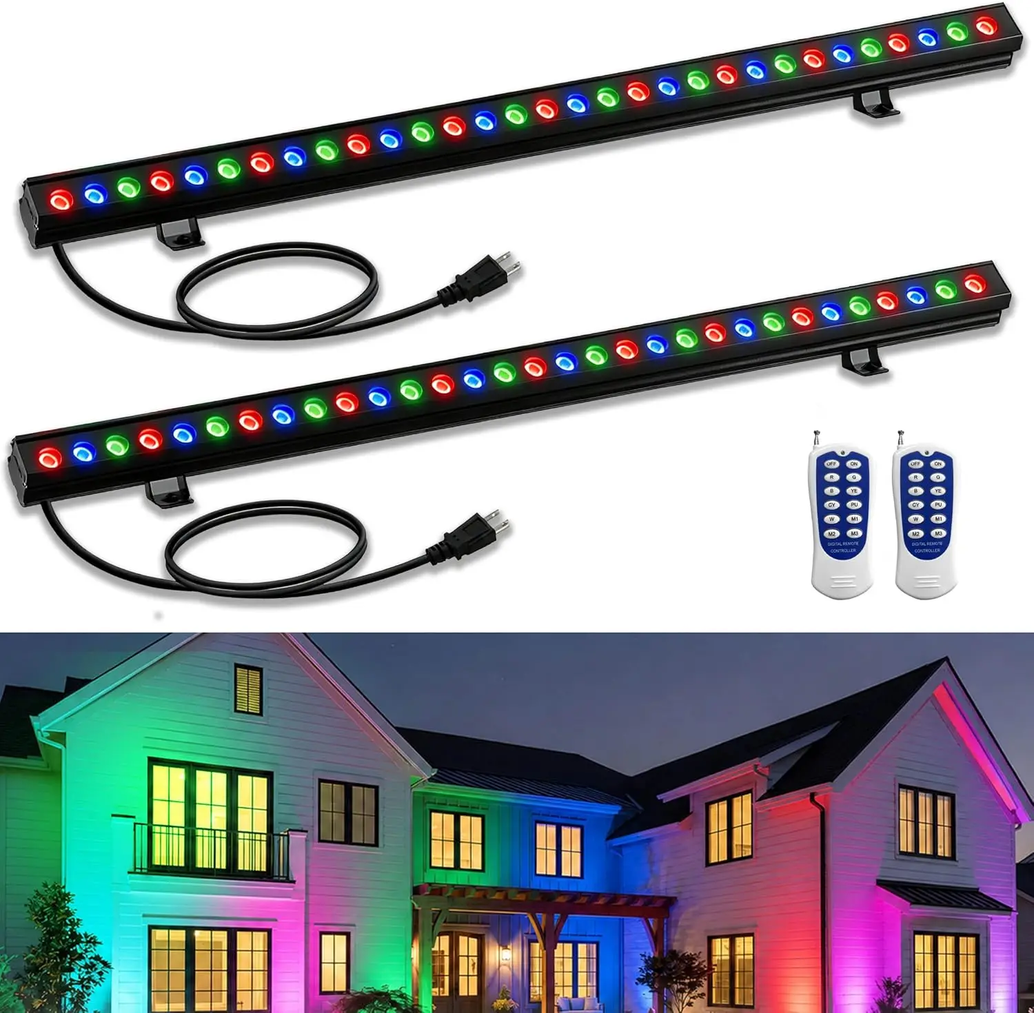 2팩 RGB 벽면 조명 100W 야외용 LED 라이트  - Outdoor Lighting Remote Control 리뷰 및 가격