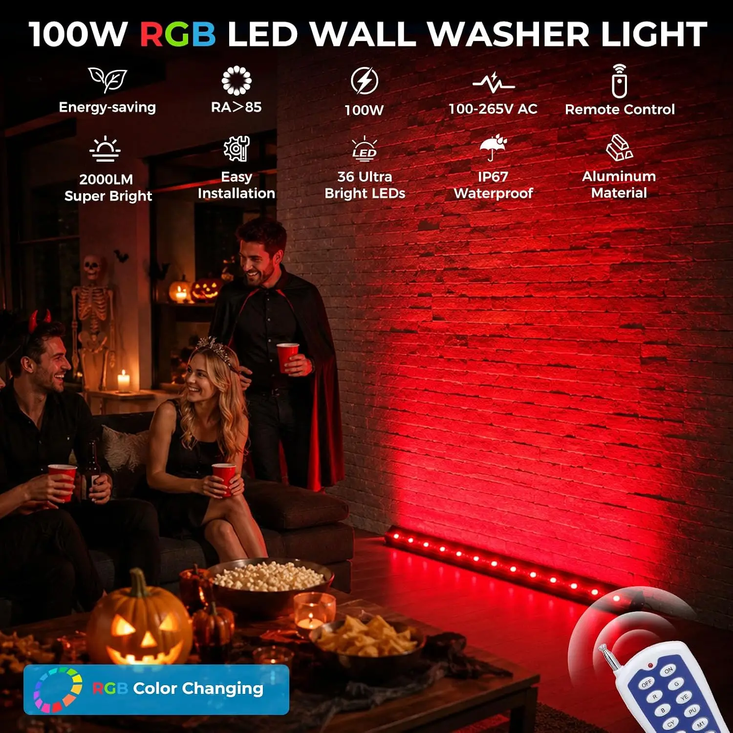 2팩 RGB 벽면 조명 100W 야외용 LED 라이트  - Outdoor Lighting Remote Control 리뷰 및 가격