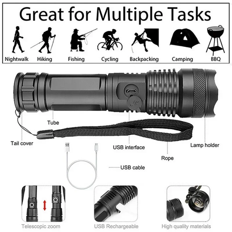 고출력 XHP70 LED 손전등 USB-C 충전식 토치 - Outdoor Lighting House 리뷰 및 가격